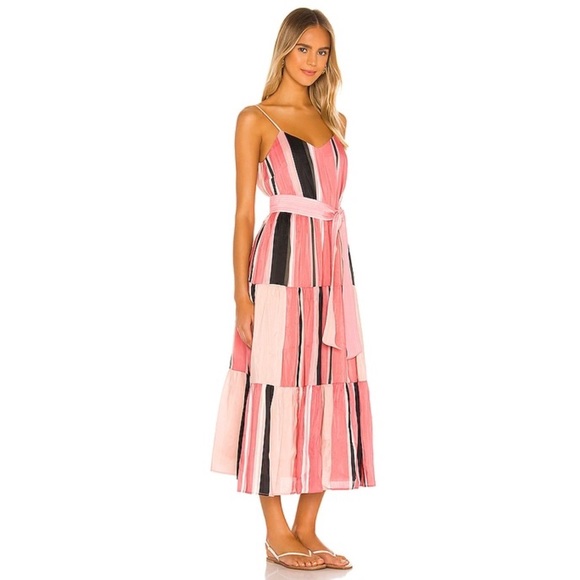 Apiece Apart 2 Pink Striped Linen Marjana Tiered Flounce Midi Maxi Dress $495 - Picture 11 of 12
